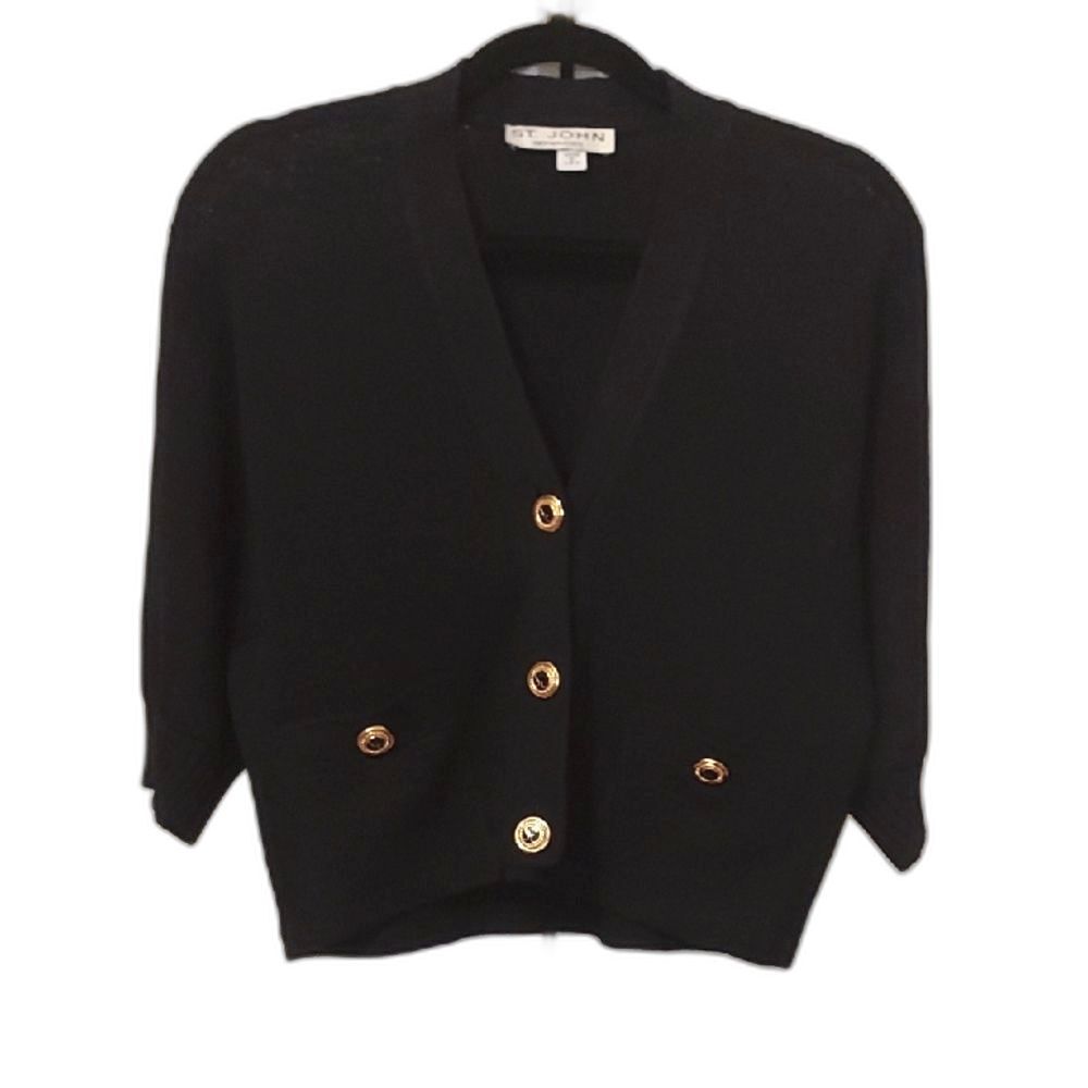 St. John Black Knit Cardigan with Gold Buttons